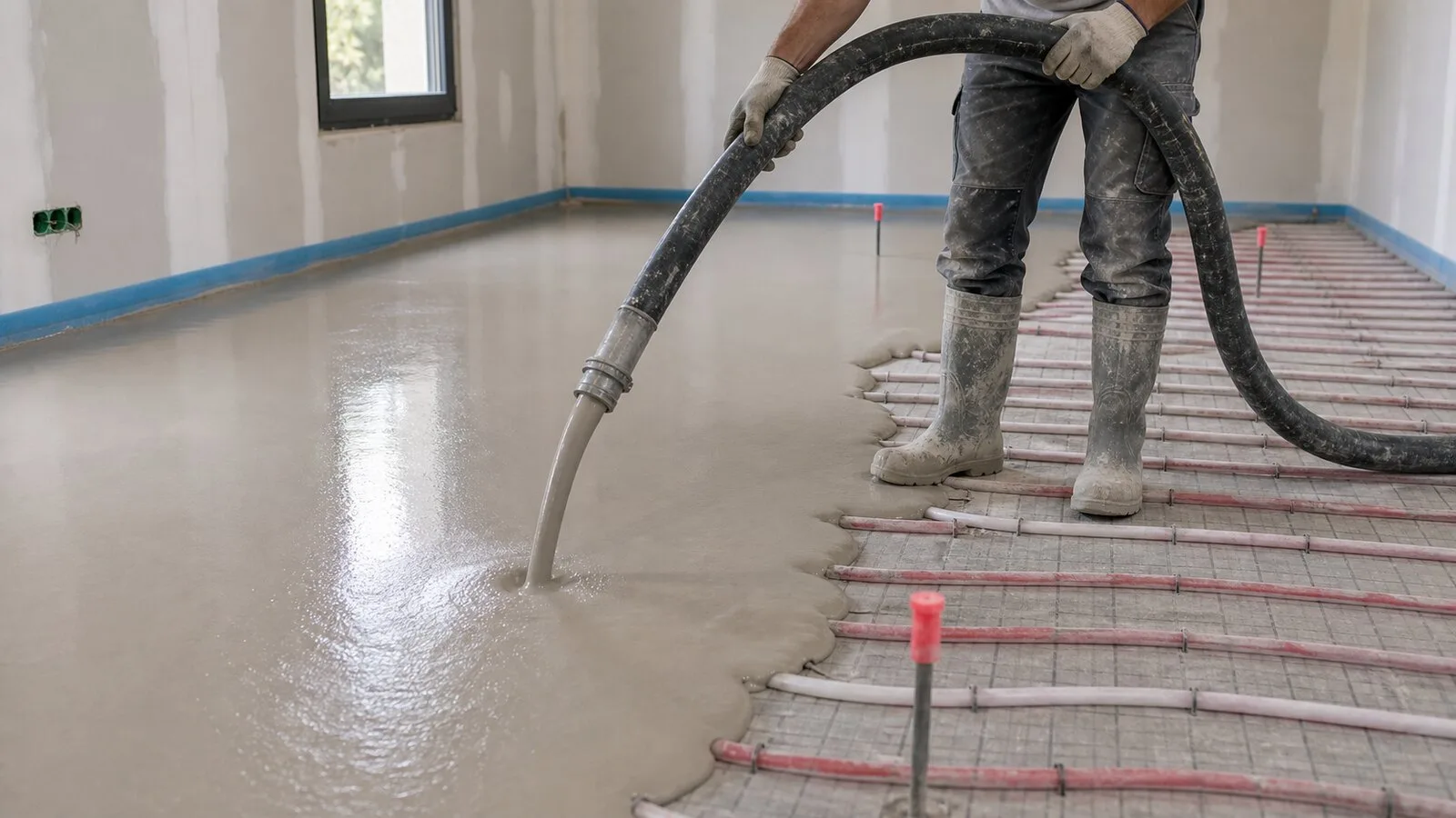 Chape liquide enrobant les tubes d'un plancher chauffant dans la Vienne (86)