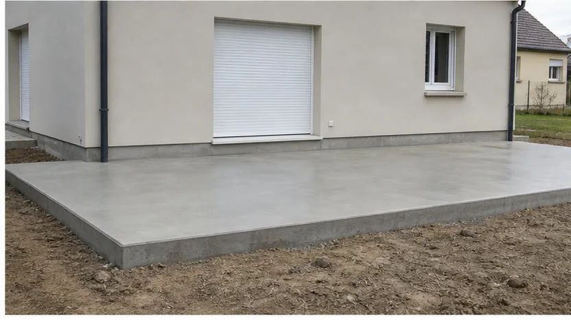 Terrasse en dallage béton lissé