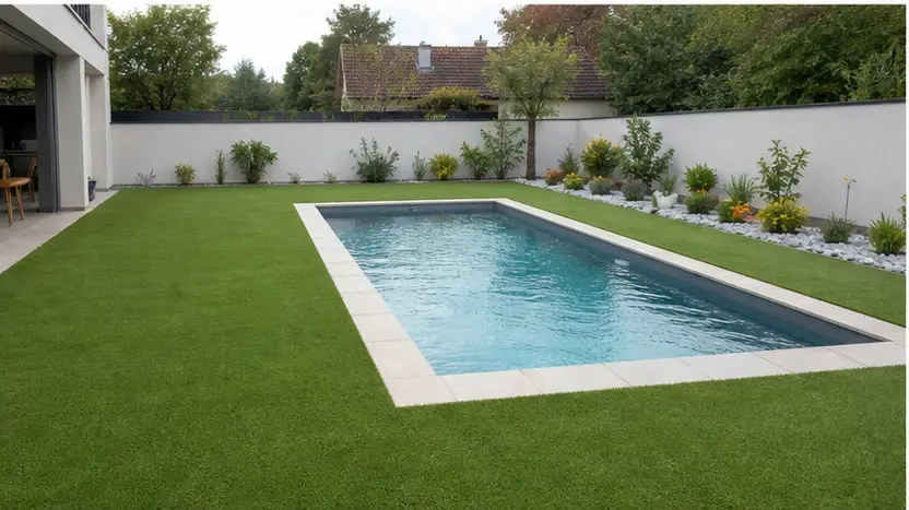 Gazon synthétique posé autour d'une piscine pour Gazon synthétique à Saint-Benoît