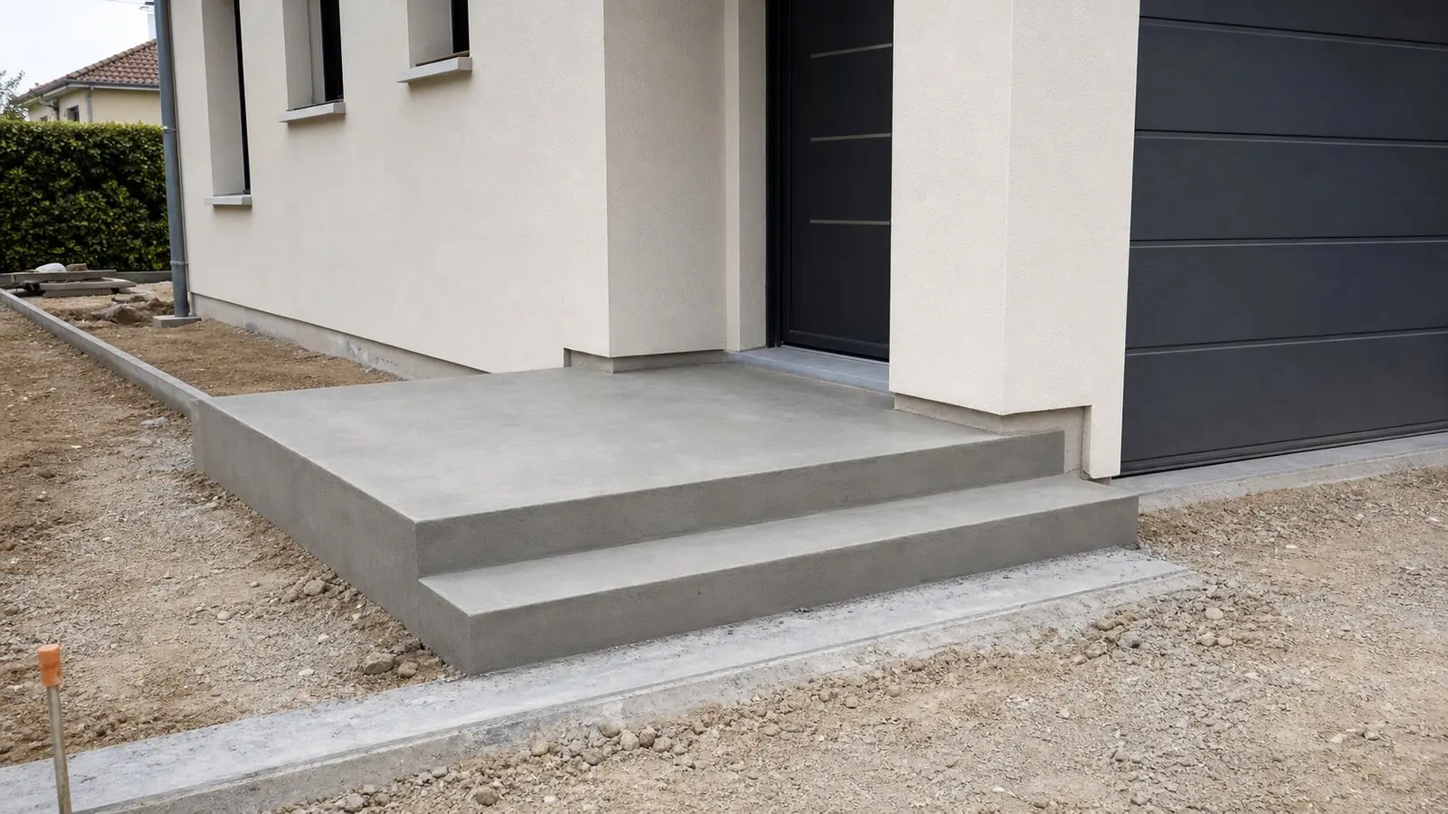 Seuil et marches béton réalisés devant une maison
