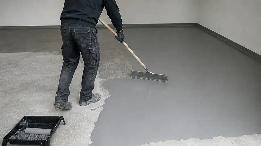 Application d'un sol résine gris en intérieur à Poitiers