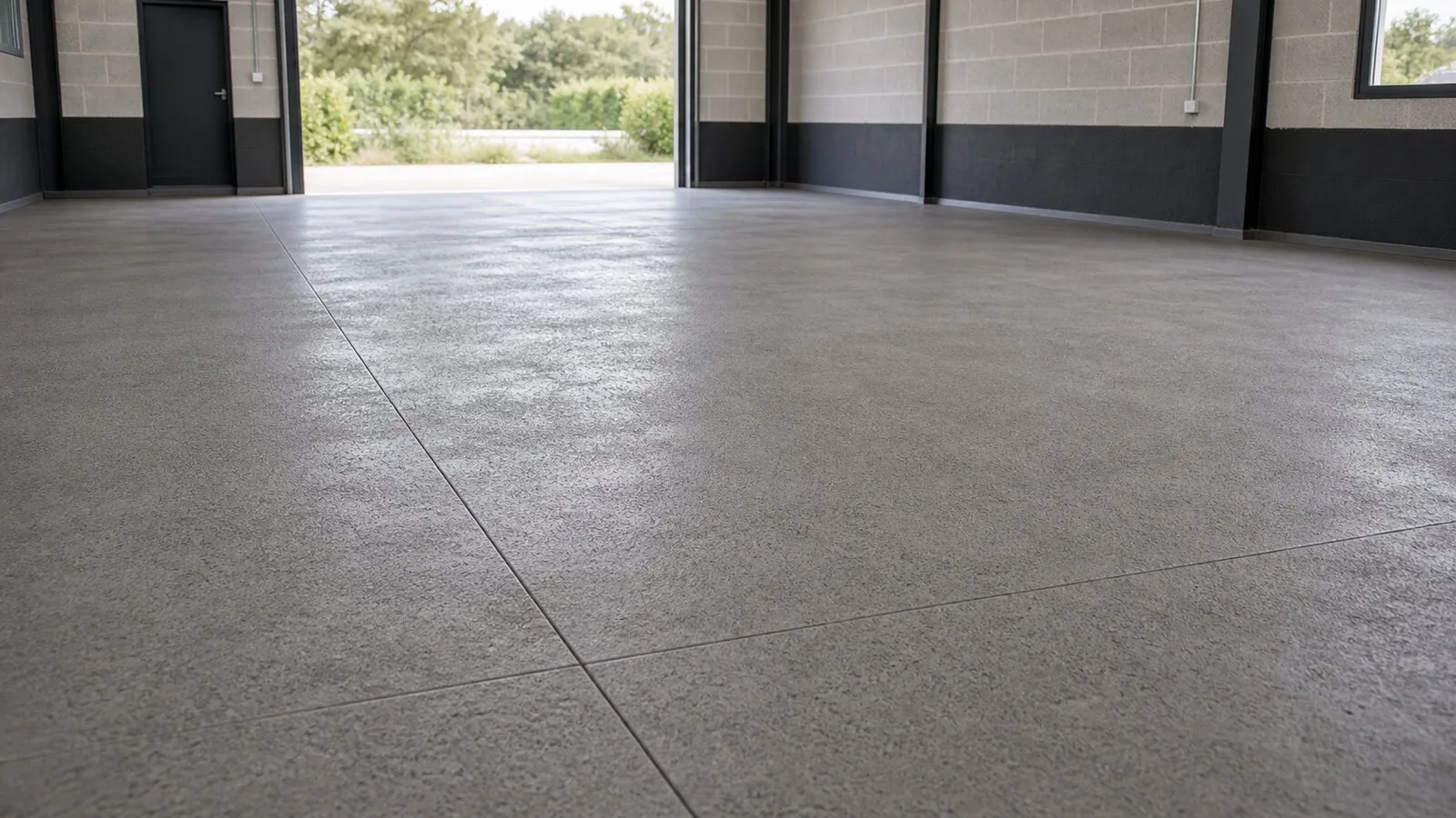 Béton quartzé taloché à l'hélicoptère en atelier à Poitiers (86)
