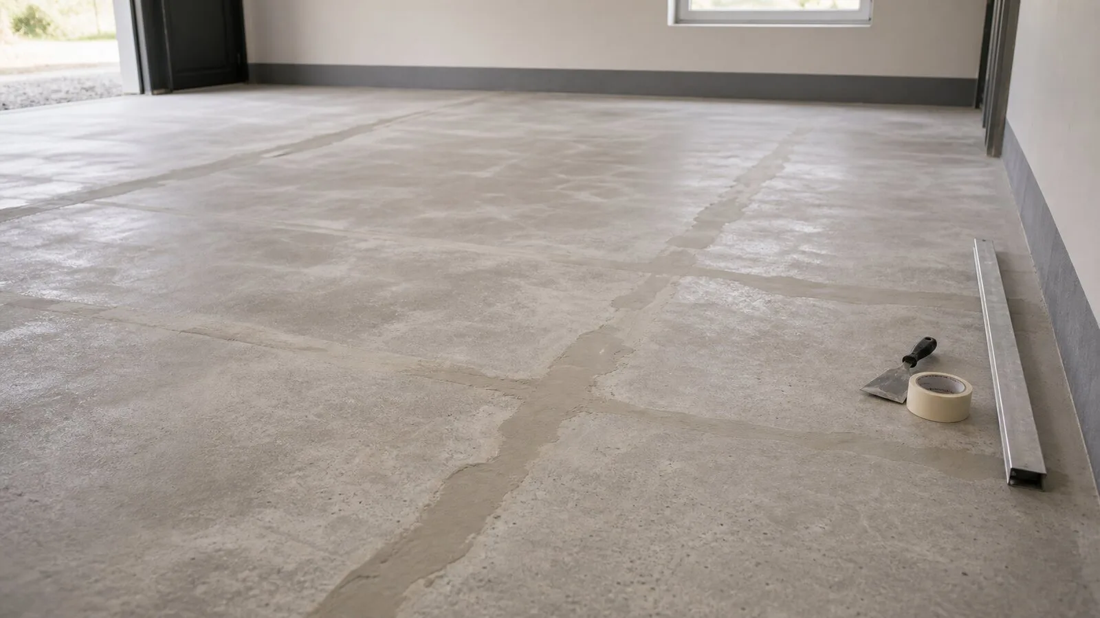 Support béton réparé et préparé avant application d'un sol résine