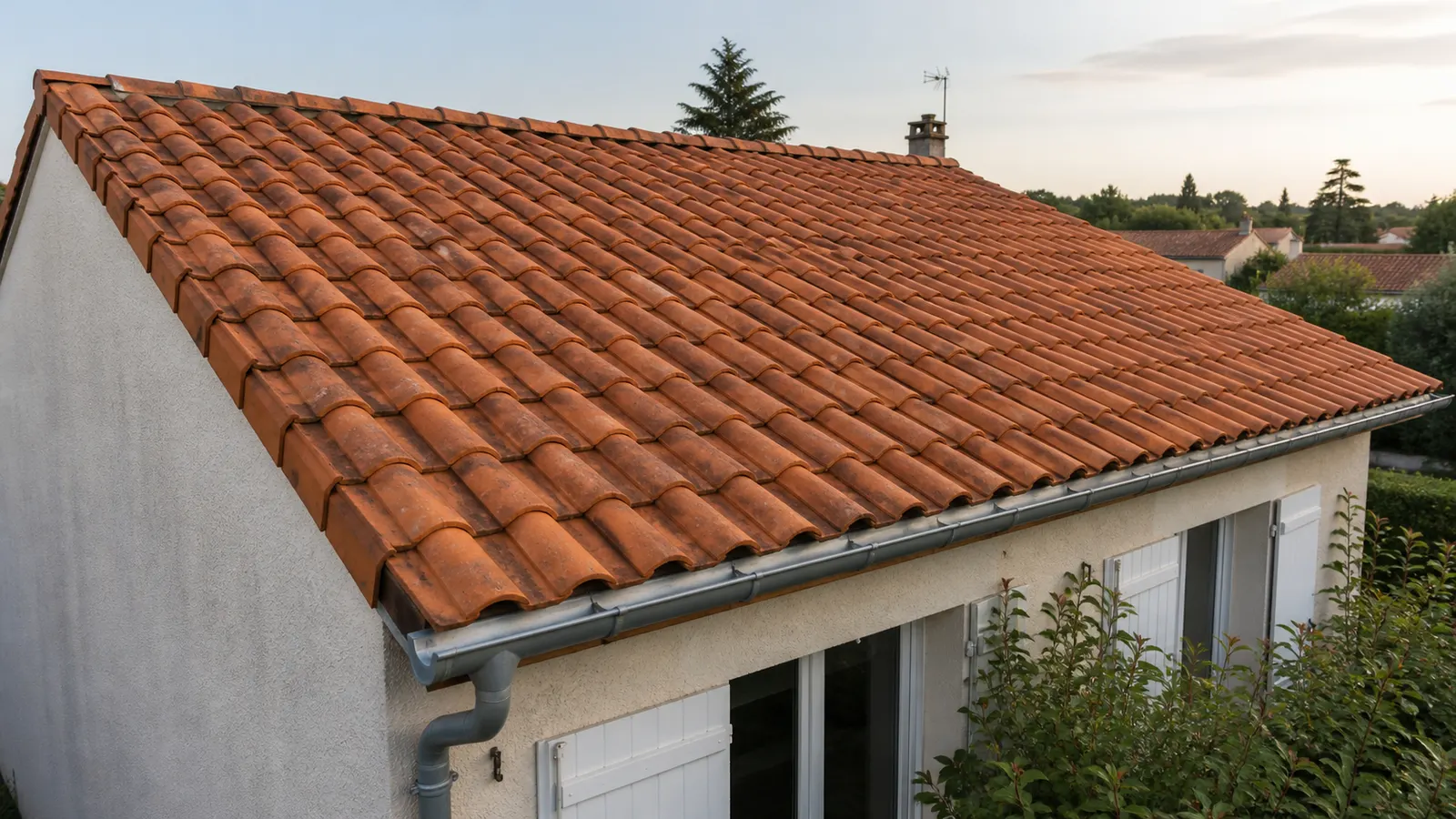 Toiture en tuiles nettoyée après démoussage dans la Vienne