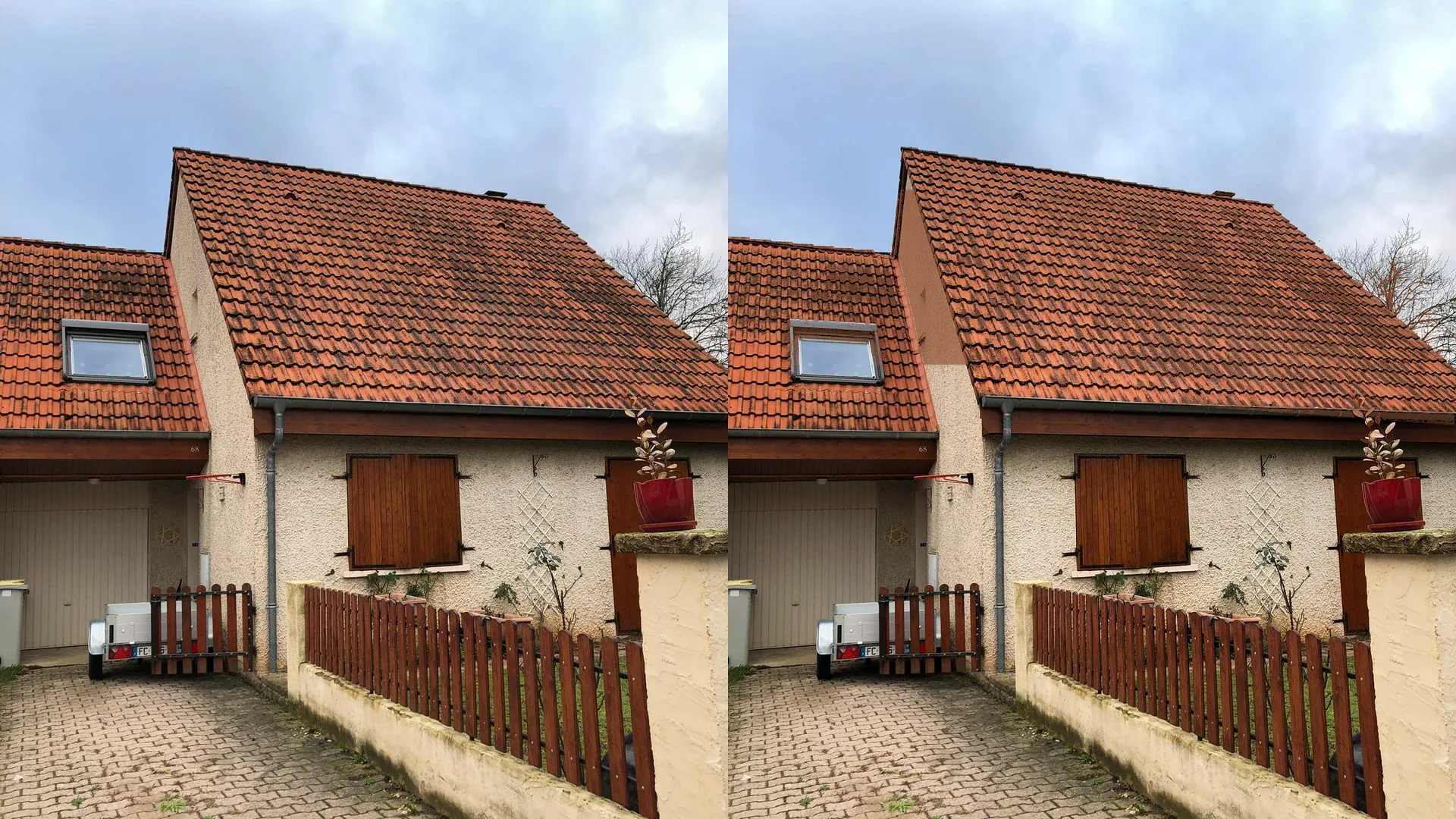 Avant après démoussage de toiture à Poitiers
